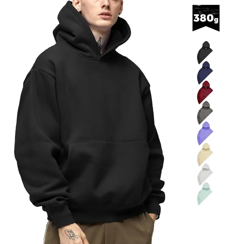 Custom Logo Design Black Men Plain 400 Gsm Heavy Cotton Thick Heavyweight Hoodie Blank High Quality Hoodies