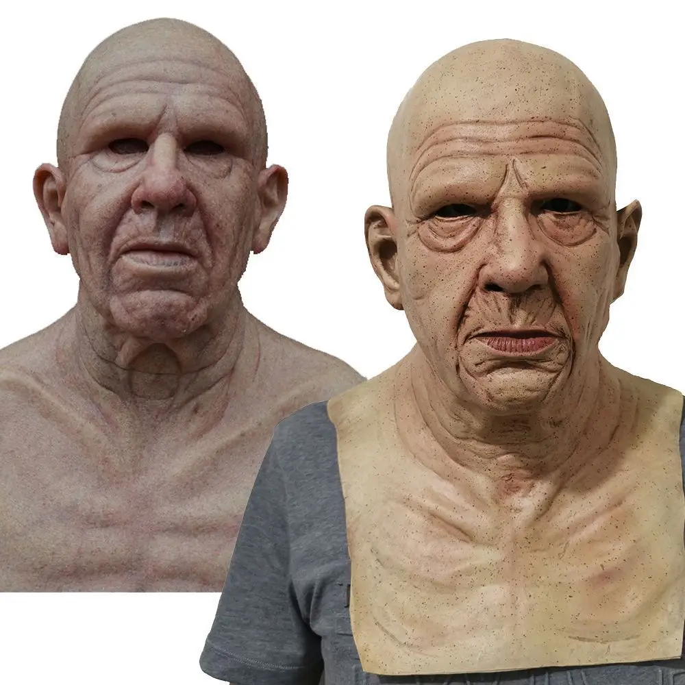Masquerade Party Realistic Full Face Witch Mask Latex Scary Human Old Man Mask Terror Halloween Mask