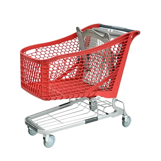 Fashionable Plastic Metal 100L Folding Wire Basket Supermarket Shopping Trolleys Grocery Shopping Cart