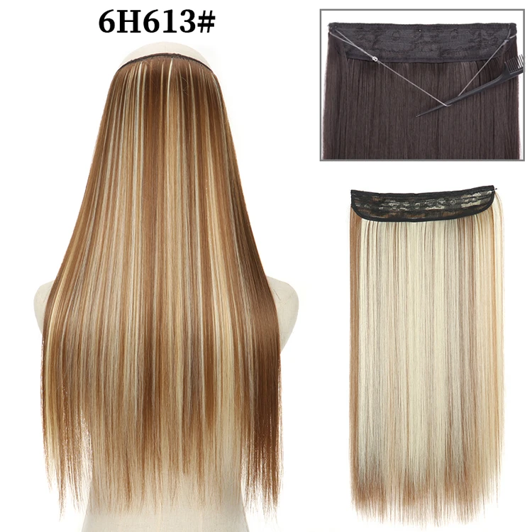 No Clip in Fish Line False Hairpiece Long Straight Secret Synthetic Hair Piece  Invisible Wire Hair Extension Hairstyle