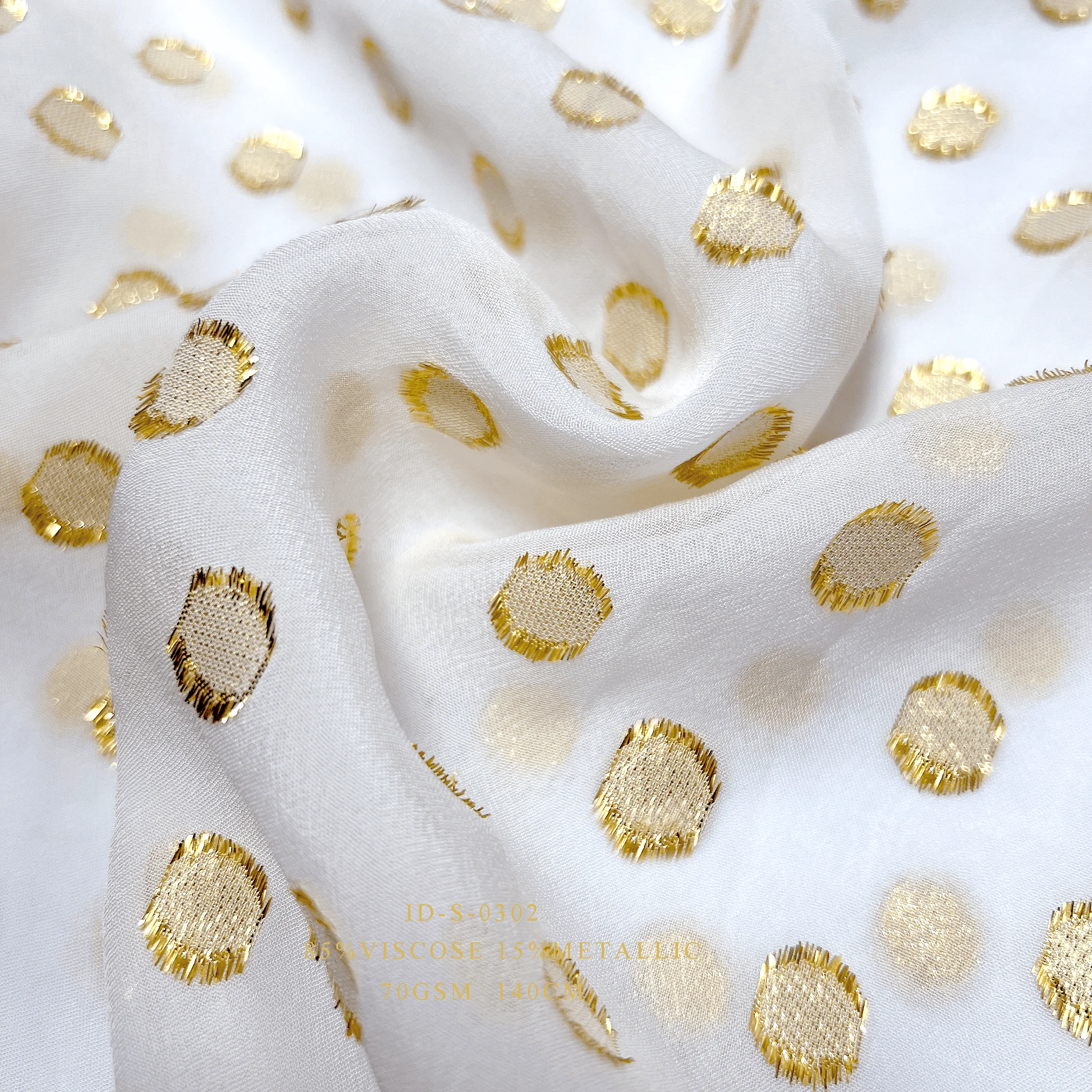 Classic Golden Lurex Jacquard Silk Viscose Metallic Blended Jacquard Fabric For Women Dress