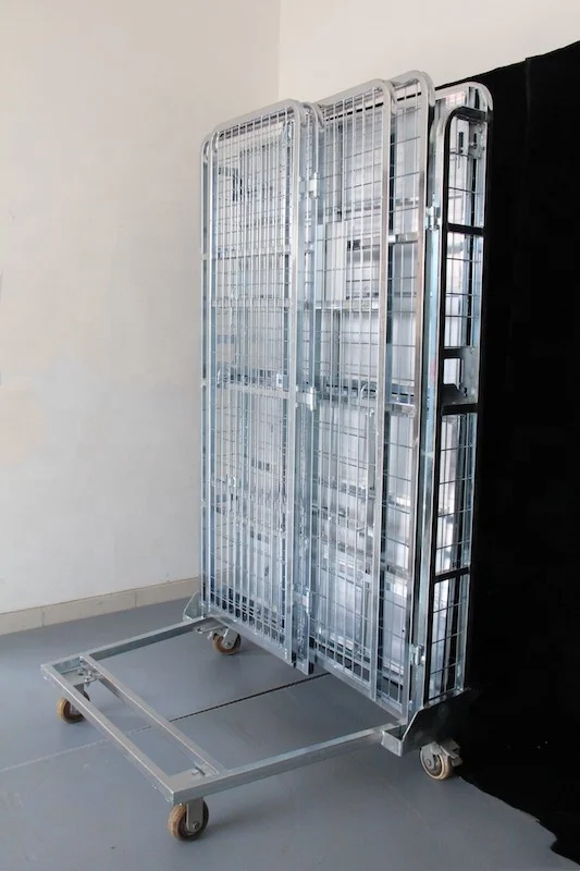 Wholesale metal Durable Warehouse Wire Mesh Roll Cage Pallet trolley wire cages with wheels for transport
