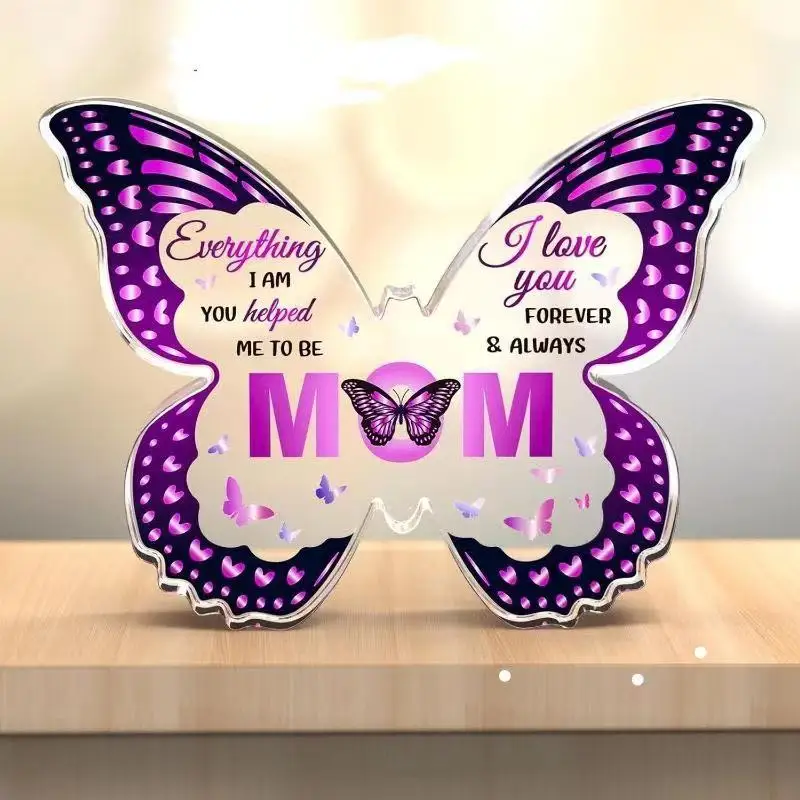 Mum Christmas Gifts for Mum Beautiful Butterfly Shaped Acrylic Block Signs Plaques Best Mum Gifts from Daughter Son Mummy Gifts