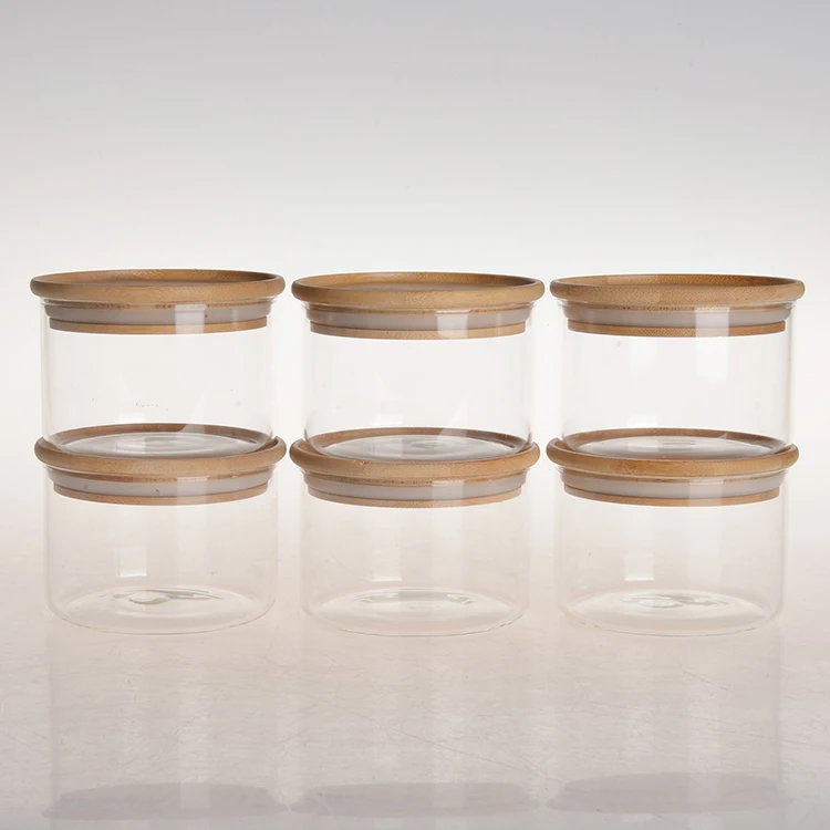high borosilicate clear custom preserve food containers glass spice storage jar small size glass jar with bamboo lid