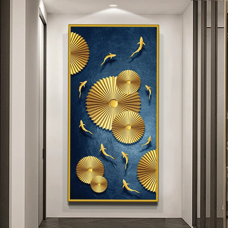 New gold leaf lotus leaf hand-painted canvas glass crystal porcelain painting