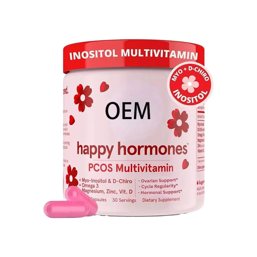 OEM New Happy Hormones PCOS Multivitamin Hormone Balance Health Mood Support Supplement PMS Capsule for Women