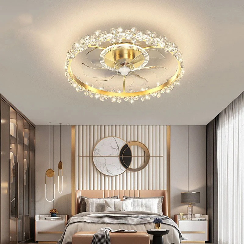 Light luxury crystal ceiling lamp bedroom dining room lamps modern simple household quiet invisible study fan lamp lights design