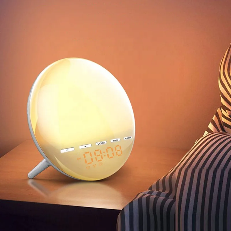 Hot selling 7 Color Sleep Sounds Wake Up Light Sound Machine Sunrise Alarm Clock with Night Light