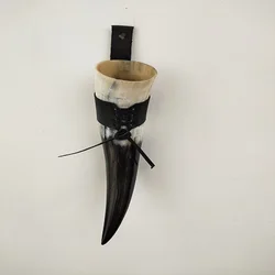 Buffalo/ox drinking horn with leather strap