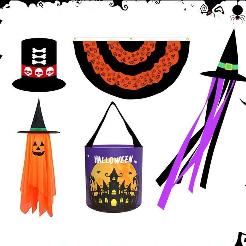 DOULUO Wholesale Halloween Decoration Candy Bag Accessories Handheld Led Light Halloween Basket Toy