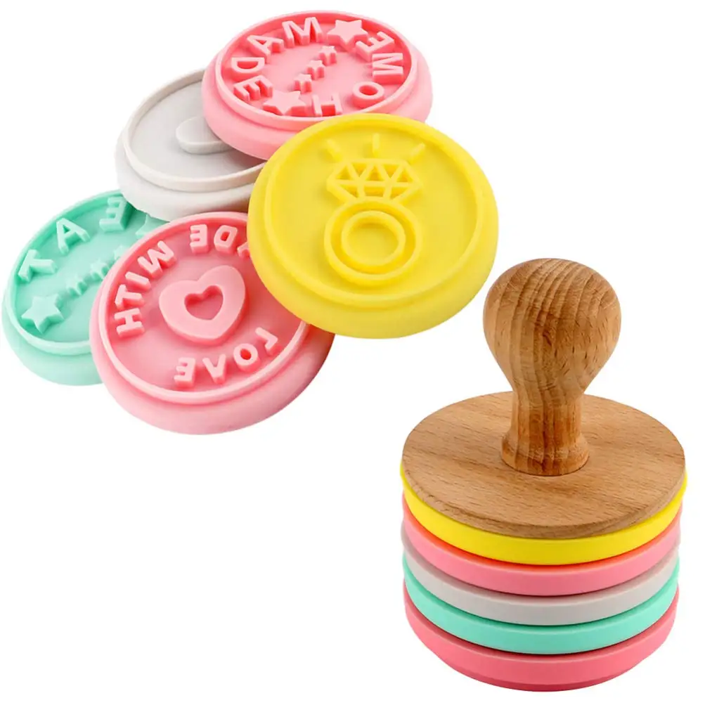 
Handles Hand Press DIY Biscuit Cake Molds Flat Cookie Stamps,Wooden Silicone Stamp Cookies,Silicone Cookie Stamp 