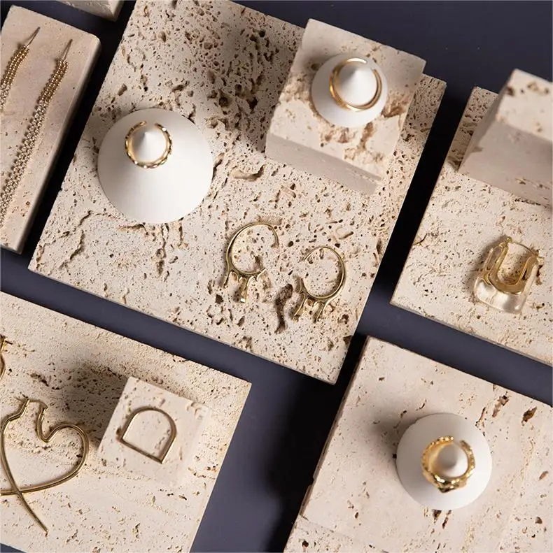 Natural marble jewelry decoration ornaments cube earrings necklace ring display stand earring set display