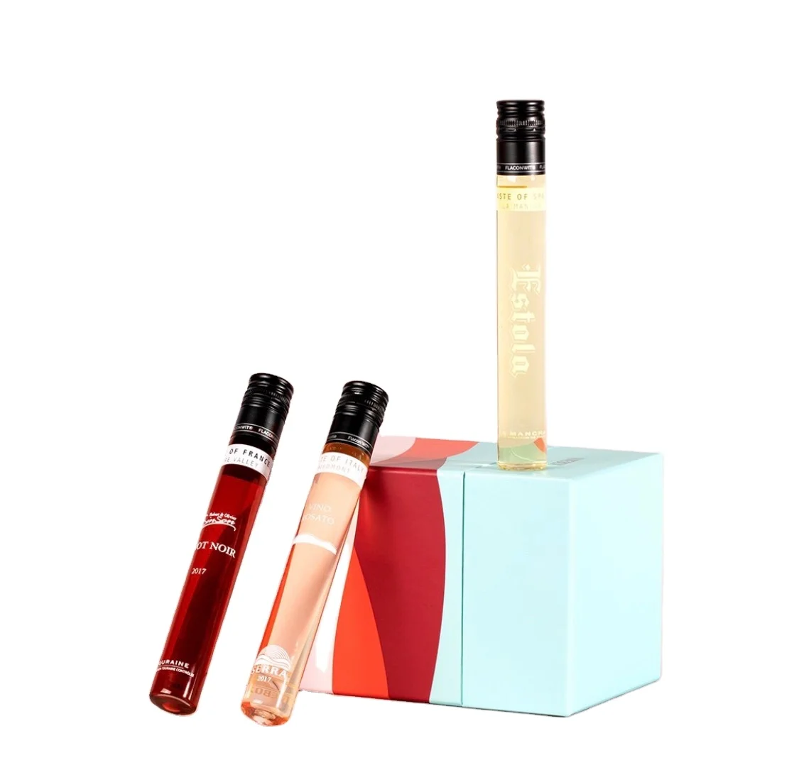 50ml 100ml beverage wine in tube clear glass bottle  with aluminium screw caps