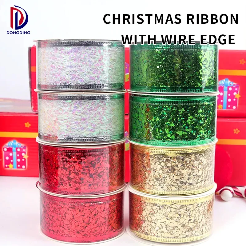 Wholesale 2.5 Inch Wide Christmas Wired Ribbon Snowflake Sheer Glitter Ribbon For Xmas Tree,  Gift Wrapping