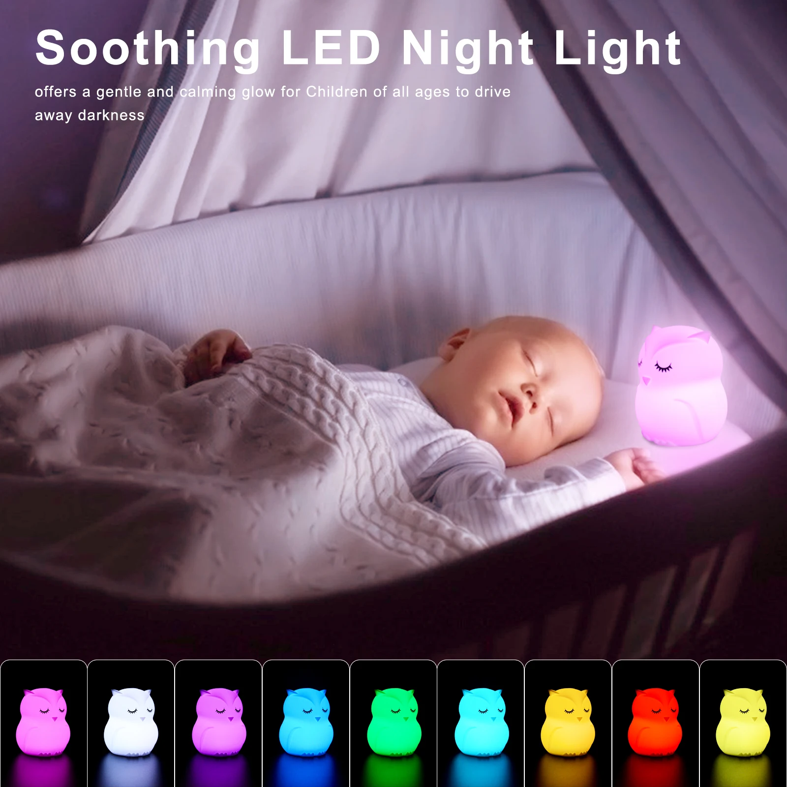 RTS Lamp Rechargeable Touch Light Silicone Night Light Cute Owl Sublimation Color Changing Night Light for Kids Room