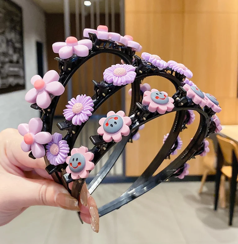 Girl Sweet Princess Hairstyle Hairpin Double Layer Cartoon Headbands with Clips Twist Plait Hair Tools Fashion Headbands for Kid