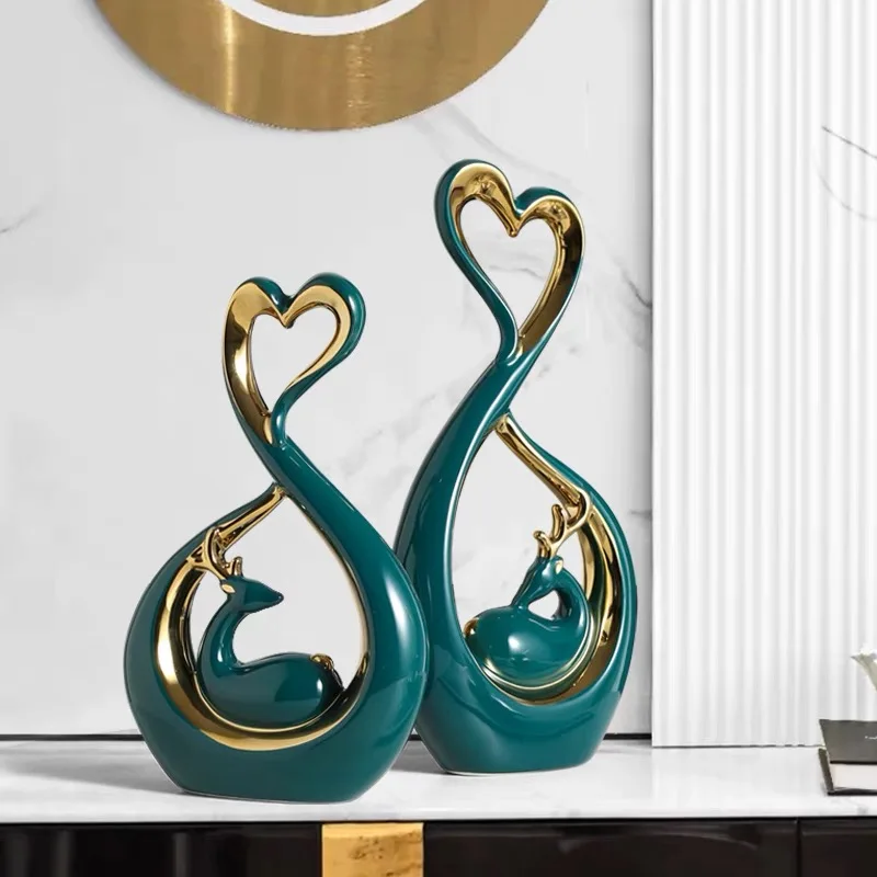New design Nordic Luxury deer shape Porcelain Ornaments Home Decor Creative animal ceramic home decoration for living room