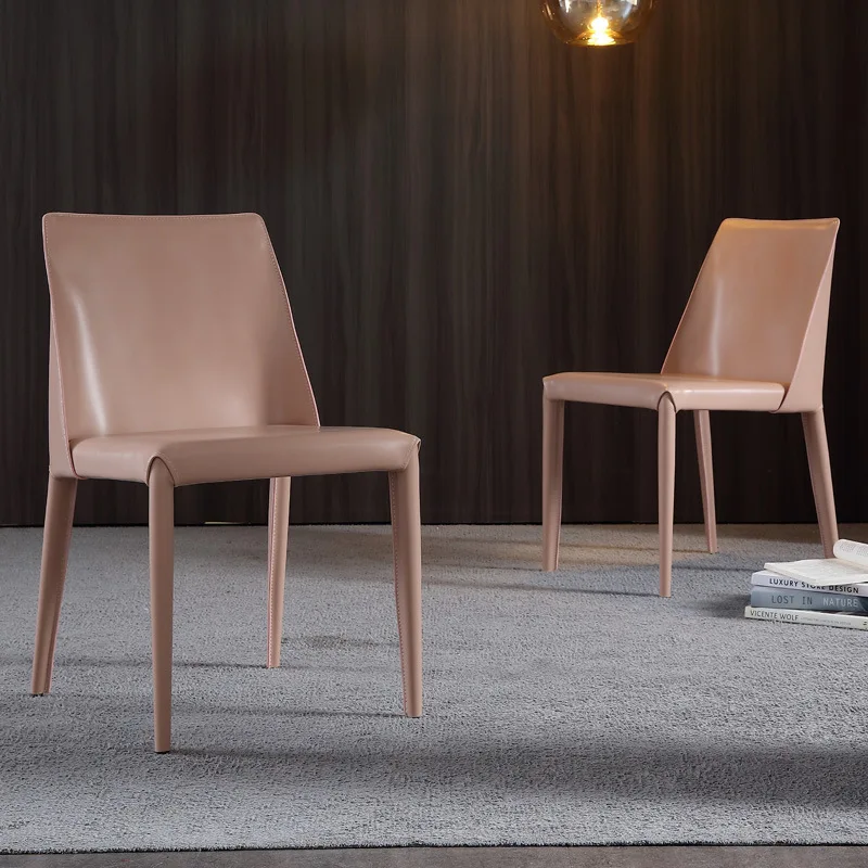 Nordic leather saddle dining table set 4 6 8 chair dining chair orange color cafe chairs for Hotel home restaurant