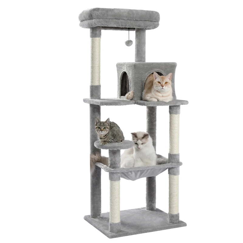 Cat Tree Scratcher Cat Tower With Spacious Condo Perch Large Hammock Grey
