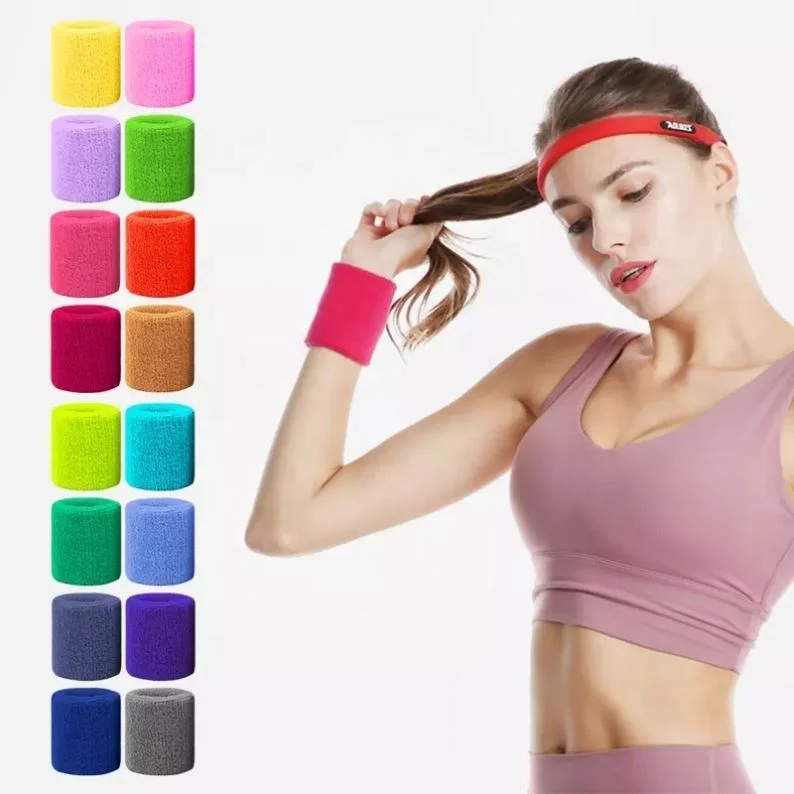 Sport Wristband Sweat Absorbing Stretchable Multi Color Embroidery Cotton Wrist Sweatband