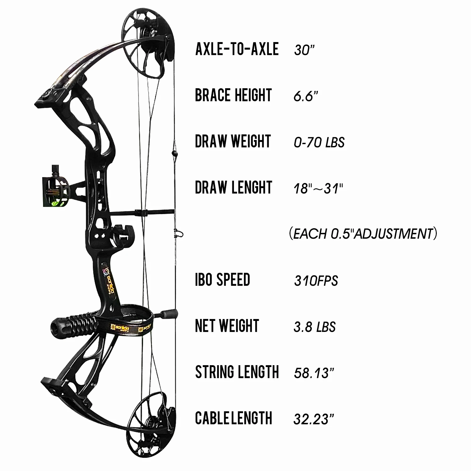 Охотничий блочный лук Sanlida Archery Dragon X8, набор черных стрел для взрослых, ATA, 30 дюймов, длина натяжения 18-31 дюймов, для спорта на открытом воздухе