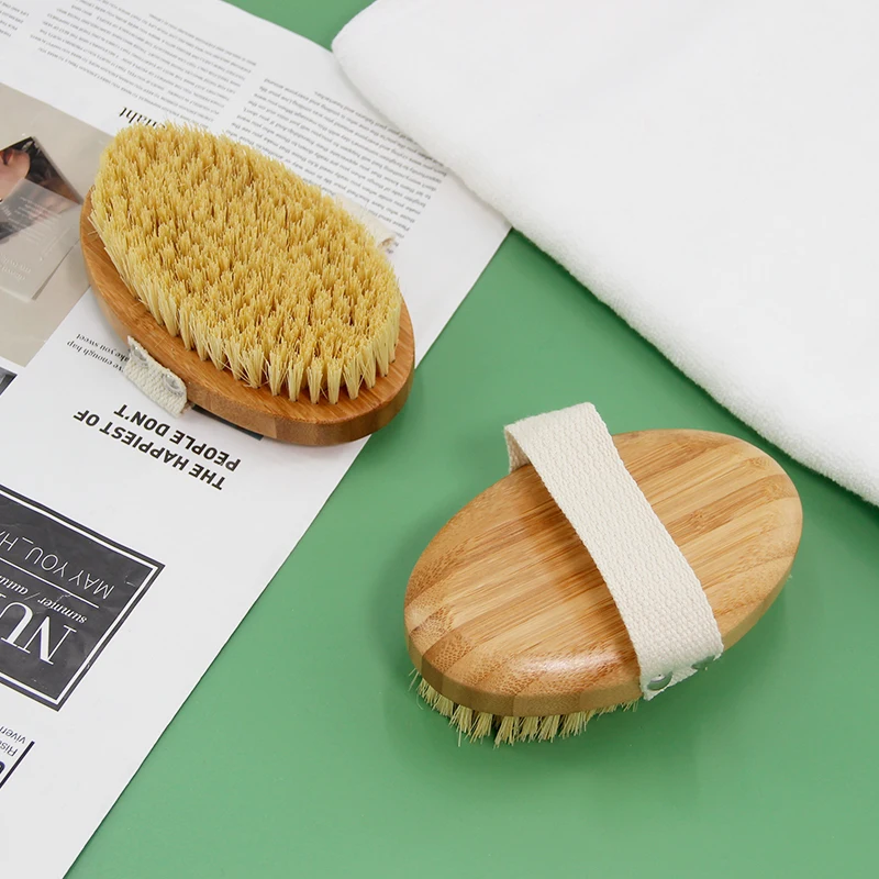 Amazon Bestseller Bathroom Gift Products Natural Wooden Bamboo Dry Shower Head Body Bath Brush for Cleaning Skin