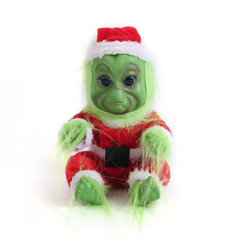 Cute Baby Doll Realistic Silicone Christmas Green Baby with Removable Santa Costume Christmas Dolls Decor Xmas Gifts for Kids