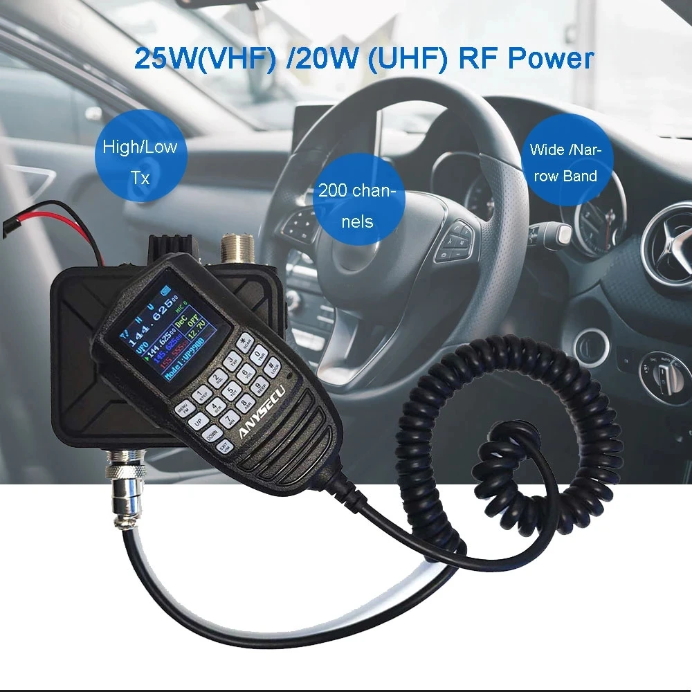 Anysecu WP-9900 Mini Mobile Radio 25W 200 Channels Dual Band WP9900 Transceiver VHF 136-174MHz UHF 400-480MHz Car Radio