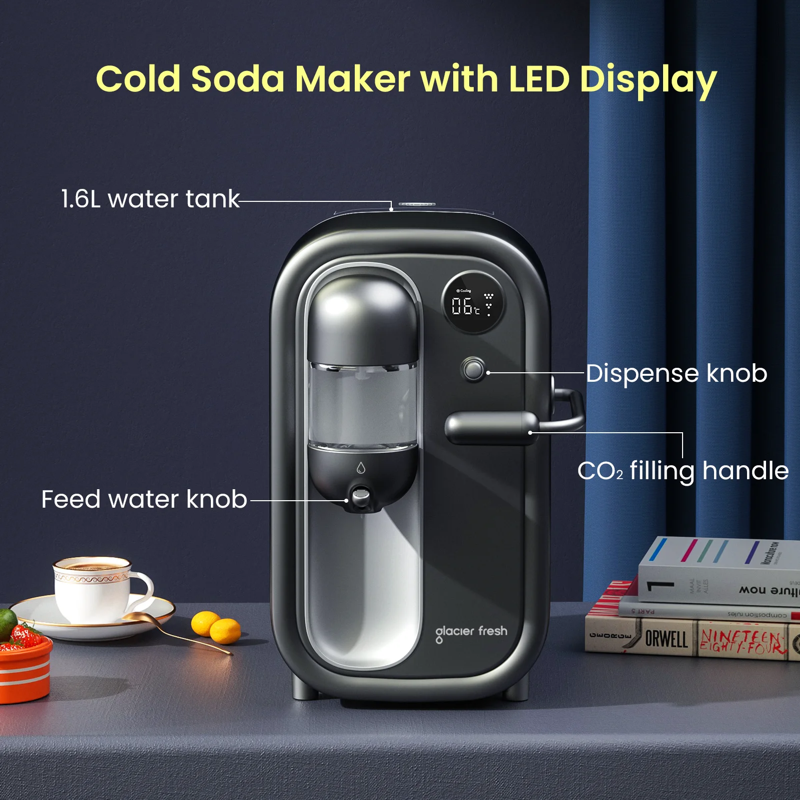 High Quality Cooling 6 Degrees Celsius with LED Display and 1.6L Water Tank Home Soda and Sparkling Water Maker and Soda Maker