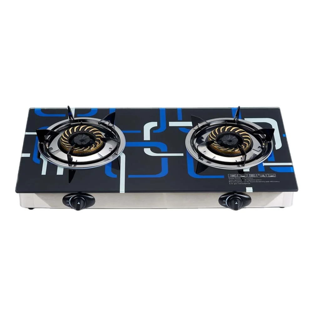 top selling tempered glass top  2 cast iron  burners table gas cooker