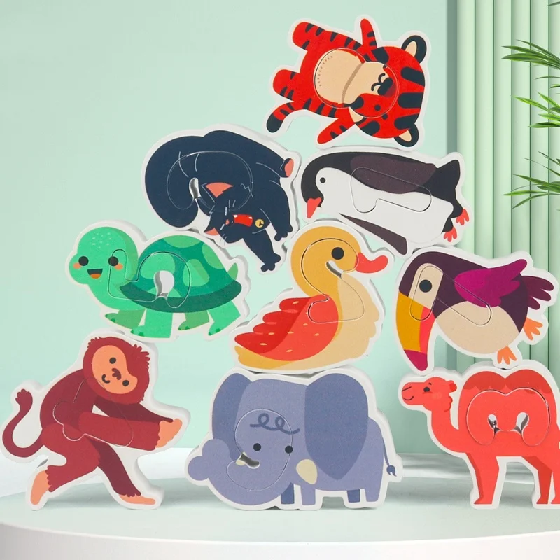 Newest Wooden Creative Animal Cognition Blocks Toy Children Education Digital Matching Learning Puzzle Toys For Kids