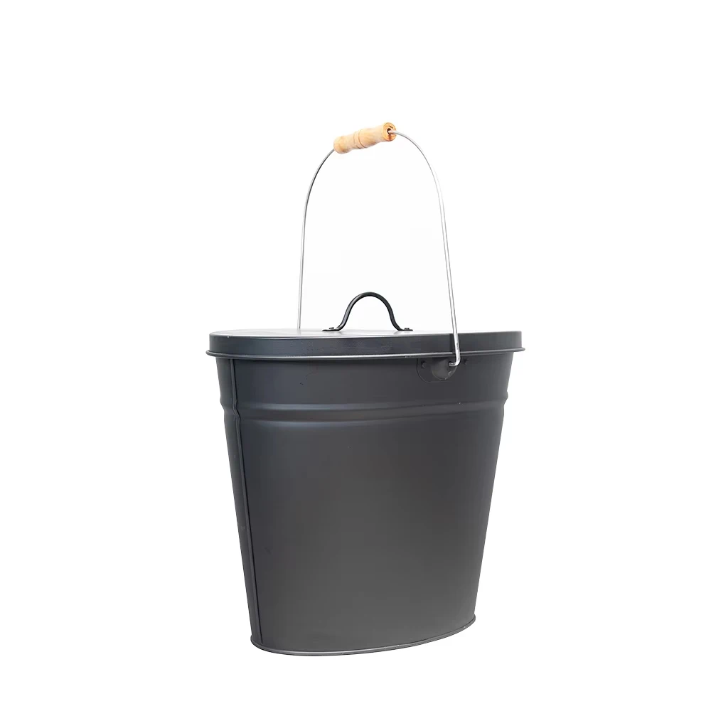 Metal Ash Bucket with lid and Handle Set Accessories Reusable For Fireplace Indoor