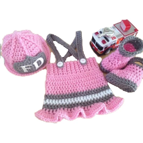 Baby Photography Props Modeling Clothes Hand Crochet Wool Shorts Firefighter Suit