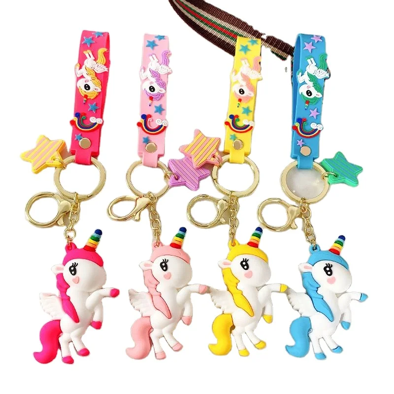 OEM Custom 3D Soft PVC Unicorn Keychains Colorful Horse Keyrings Bag Pendant for Gifts Korean Keychain