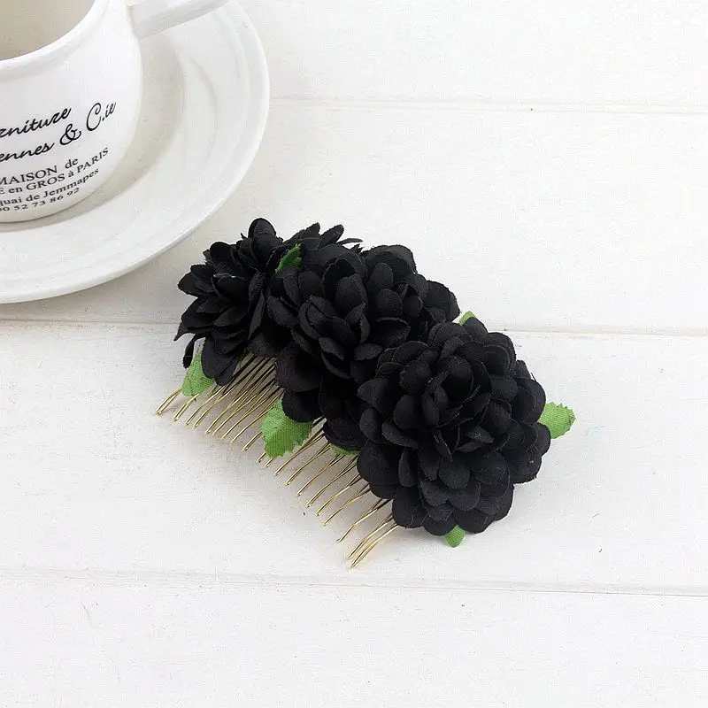 Новая мода Европейская и американская тиара заколки для волос невесты красивые аксессуары для волос красная Расческа с 3 цветами хризантемы