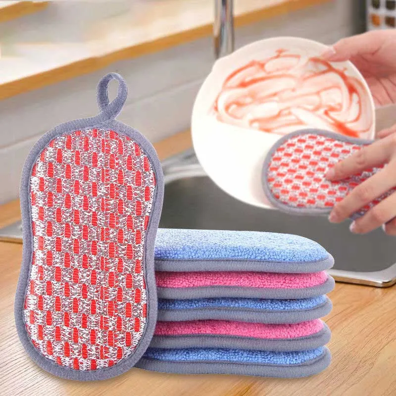 DS4335 Microfiber Scrub Sponges for Kitchen Non Scratch Double-Side Dish Sponge with Scrubber Scouring Pads Kitchen Sponges