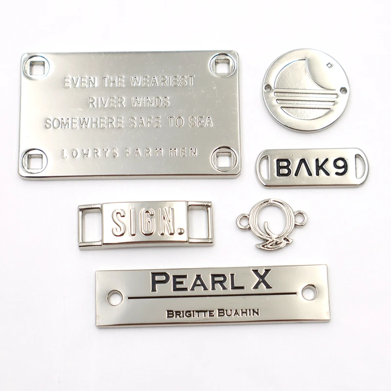 Custom Garment Engraved Brand Name Oval Shape Metal Logo Label for clothing and bags