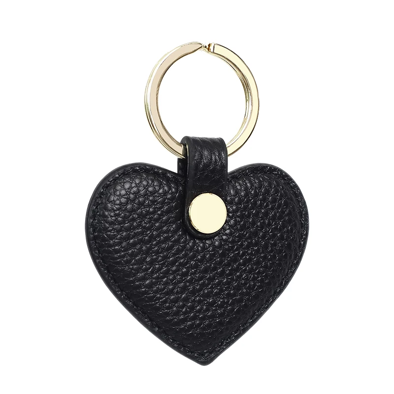 Good Quality Women Leather Keychain Heart Shape Genuine Leather Keychain Ring Car Key Holder (Black)