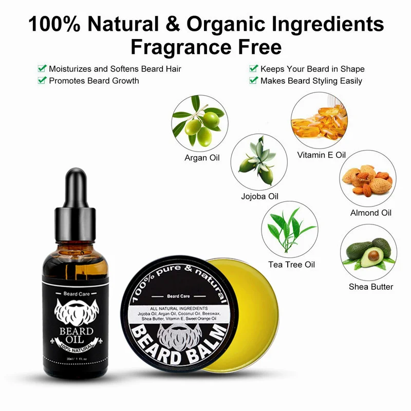 Private Label Organic Balm Brush Roller Mustache Shaving Soap Men Grooming Care Beard Growth Kit Beard Growth Oil Kit