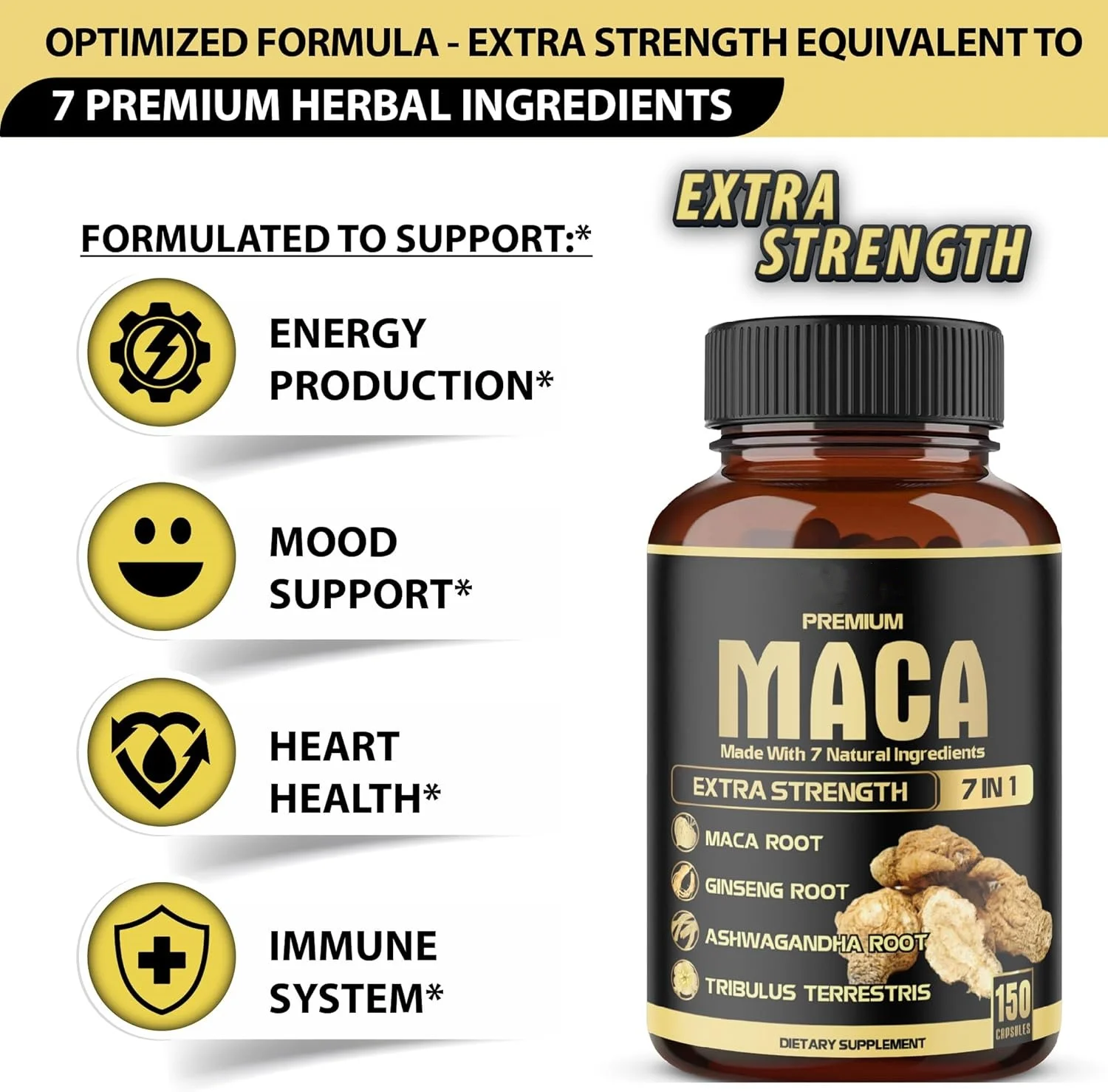 Private Label 7 in 1 Premium Maca Root Capsules with Ashwagandha, Ginseng, Tribulus, Shilajit, Shatavari & Black Pepper