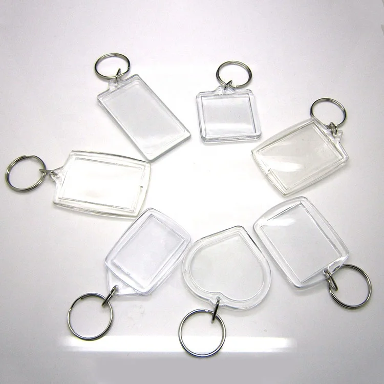 Wholesale hotel keychain Blank Clear epoxy acrylic plastic rectangle circle photo frame key chain