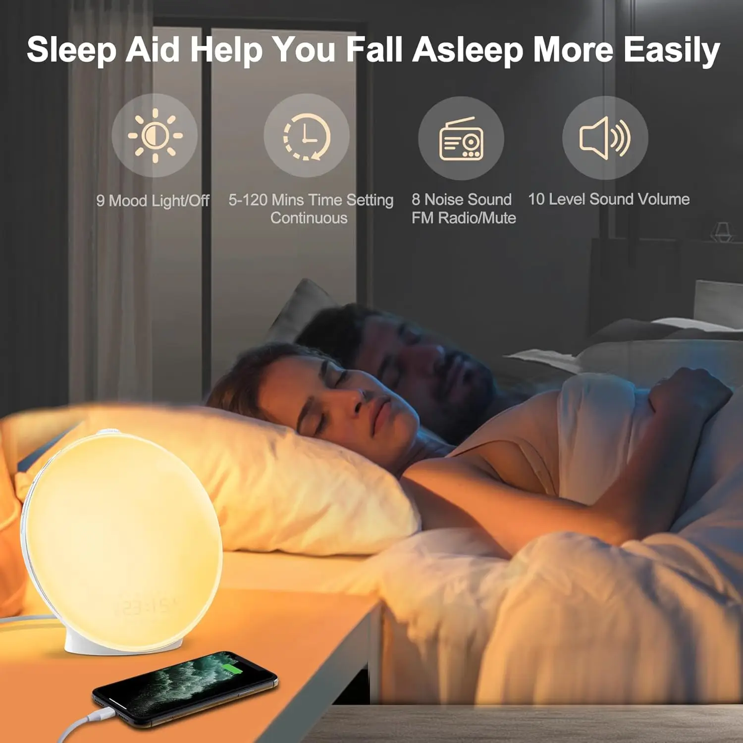 Wake Up Light Sunrise Simulation Alarm Clock Dual Alarms FM Radio Snooze 7 Colors 7 Natural Sounds Sleep Aid for Heavy Sleepers