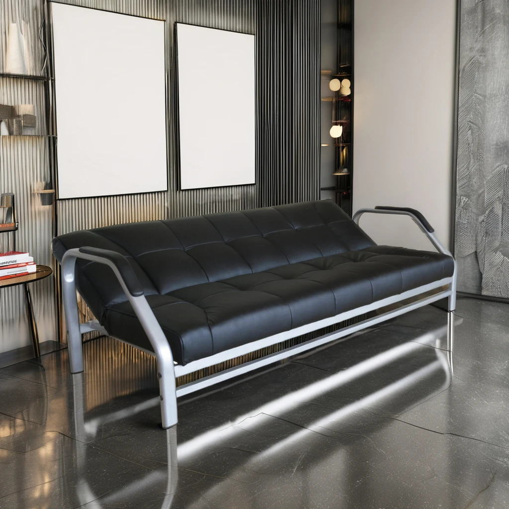 Office Furniture Leather Cover Flat Pack Folding Futon High Quality Big Size Metal Arms Sofa Cum Bed Design For Apartment School