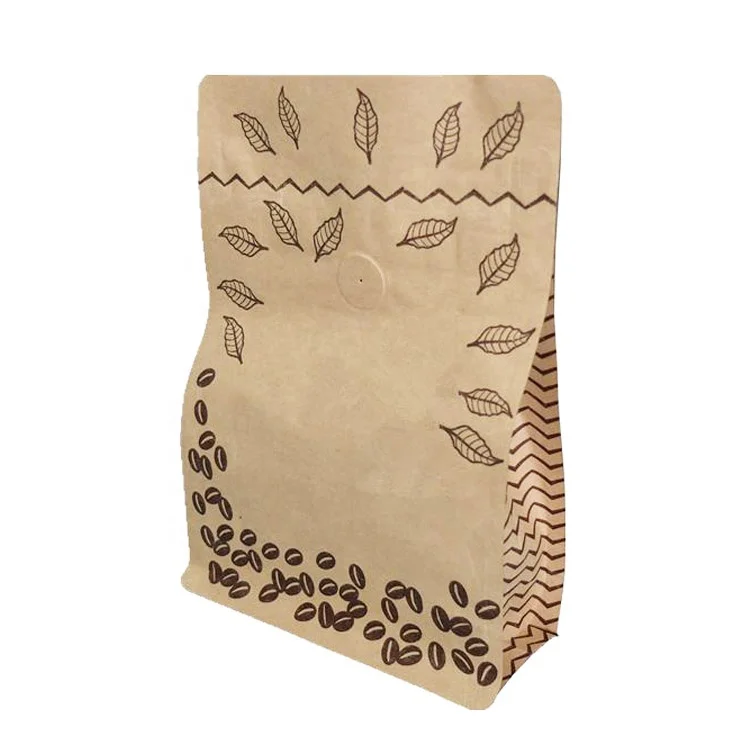 250g 500g 1kg Kraft Paper Flat Bottom Bags With Valve For Coffee Suger Powder Snack Packaging