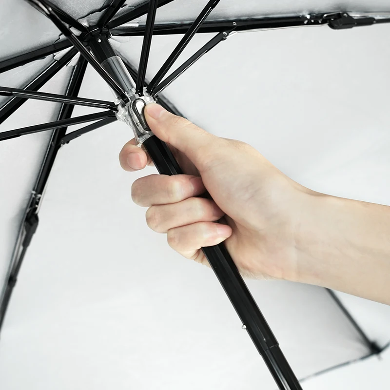 Silver Uv Protection Customised Print Flower Pattern Three Folding Umbrella With Pu Leather J Handle Folding Umbrella