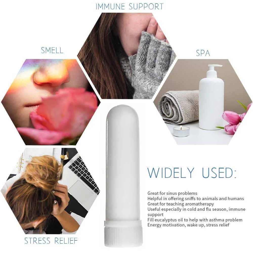 Stock Plastic Nasal Inhaler Tube Packaging Custom Printing PP DIY  White Black with Fiber Sticks 8X51MM