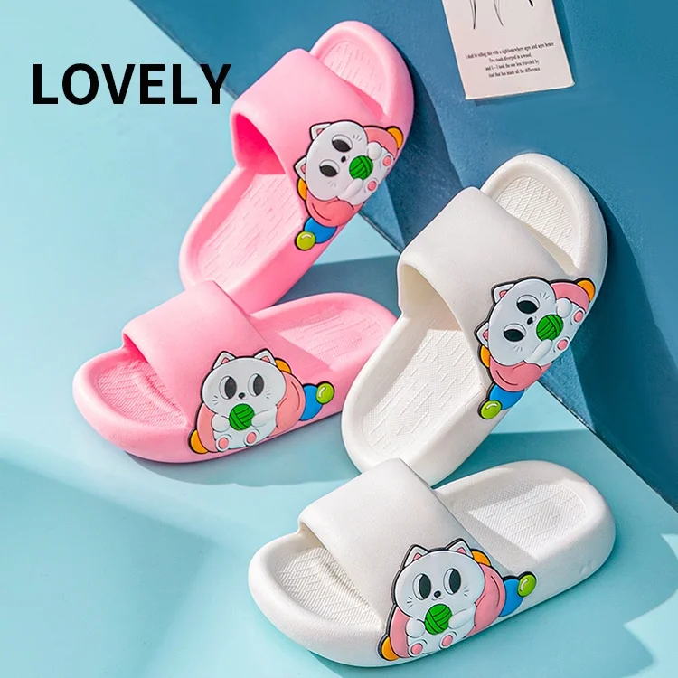 New Fashion PVC High Quality Toddler Slippers Cartoon Cat Pattern Indoor Home Shoes For Children Boys Girls