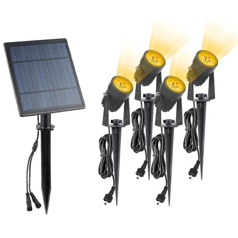 IP65 Waterproof 4-Light Solar Landscape Spike Lamp 5W LED Outdoor Garden Lights Solar Spotlights for Outdoor Use