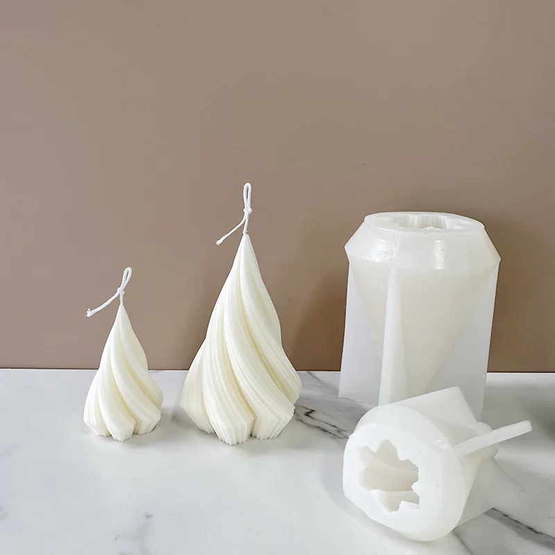 Geometrically abstract conical rotating column aromatherapy candle silicone mold 3d custorn epoxy resin mold diy for silicone cr