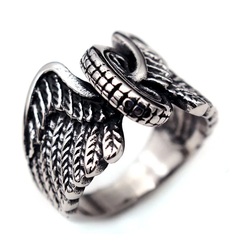 Fashion Jewelry Ring 17mm Width High Polished Motorcycle Tire Wings Biker Band Stainless Steel Ring for Men Boys Size 7-15
